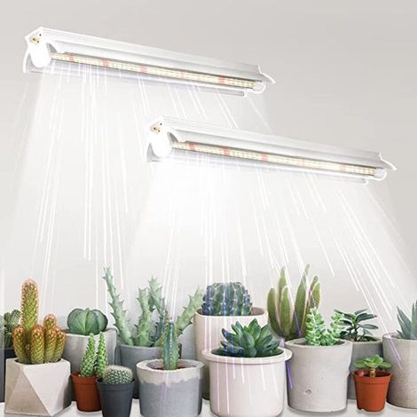Lampes de croissance T5 pour plantes d'intérieur, lot de 2 (10W x 2), 42cm, LED à spectre complet avec réflecteurs pour semis, lampes de croissance pour étagères. (1/4)