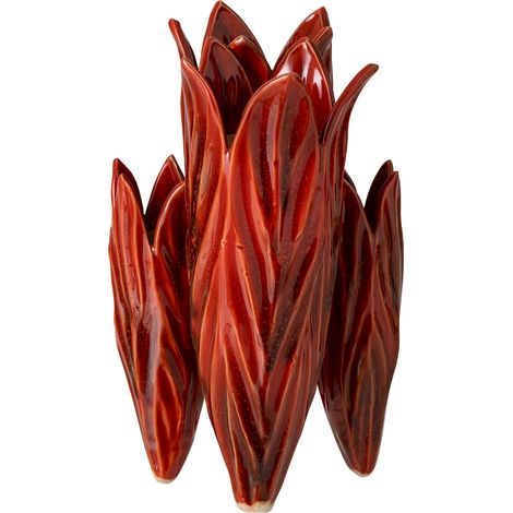 Vase rouge en poterie esprit pétales - rouge (1/4)