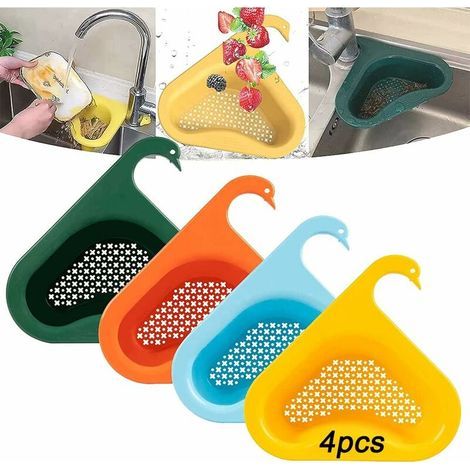 Panier d'évier triangulaire 4 pièces, panier d'évier en forme de cygne, égouttoir triangulaire, panier d'égouttage multi-usages, panier triangulaire pour évier de cuisine (1/5)