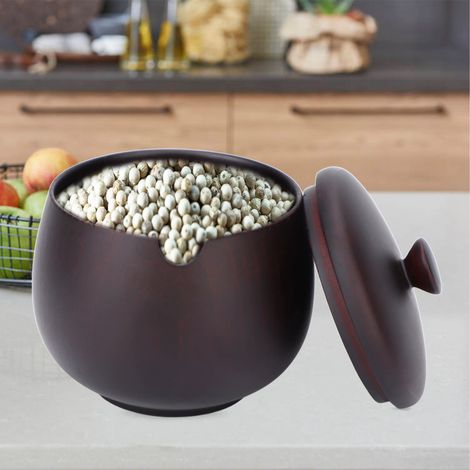 Gewürztopf aus aromatischem Jujubenholz, japanischer Stil, staubdicht, klassischer Klappdeckel, schwarz. (1/5)