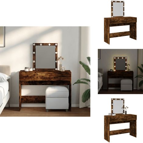 Coiffeuse avec LED chêne fumé 100x40x130 cm - Coiffeuse - Meuble De Salle De Bain - Table De Maquillage - Vanity - Miroir Lumineux (1/5)