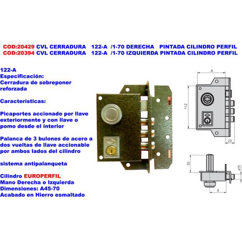 cvl cerradura 122-a -1-70 derecha pintada cilindro perfil