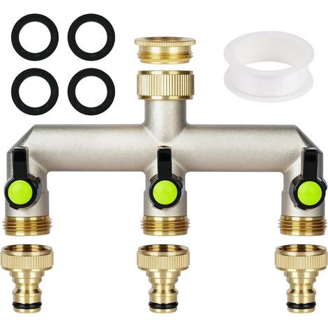 1 Distributeur d'eau 3 Voies, Laiton, Connecteur 3/4 Pouces, Vanne Rotative, Jardin, Lavage (1/5)