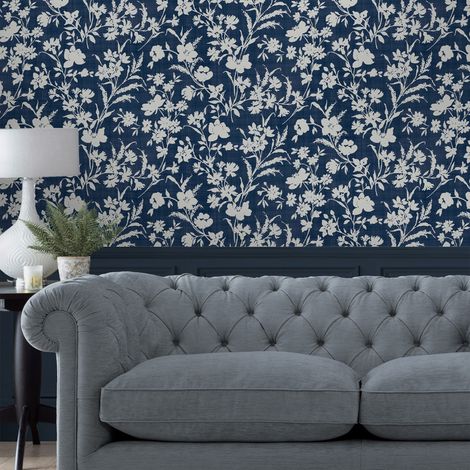 Papier peint intissé Laura Ashley Rye Midnight Seaspray 1005 x 52cm Bleu (1/5)