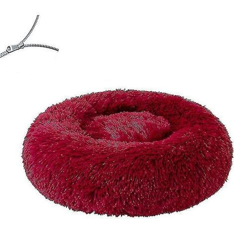Coussin rond pour chien et chat, doux et moelleux, idéal pour l'hiver et pour dormir au chaud. Canapé amovible pour grands chiens - Rouge - 50 cm (1/3)