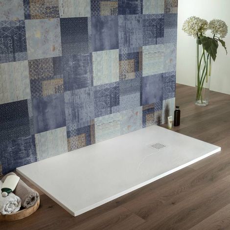Piatto Doccia Bianco 70x120 cm Rettangolare Resina Effetto Pietra Blan (1/5)