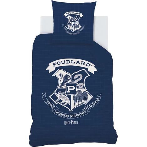 Parure de lit Harry Potter 100 % coton, bleu nuit, 140 x 200 cm avec taie d'oreiller (1/5)