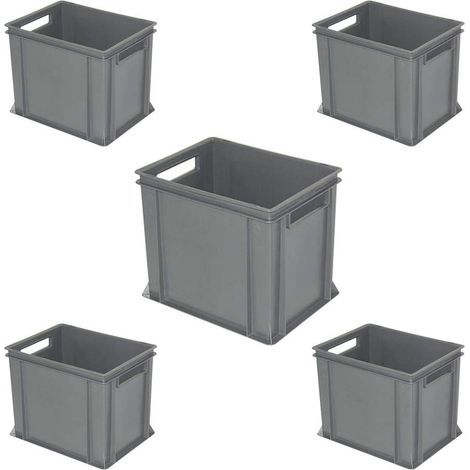 BRB Lot de 5 conteneurs Euro avec 2 poignées, L 400 x l 300 x H 320 mm, gris