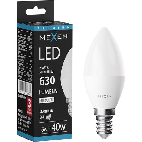 Mexen Nova Bombilla LED E14, C37, 6W, Neutra - 4000K, 630 lm - L102-E14-0640-01 (1/5)