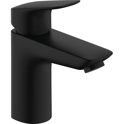 Mitigeur de lavabo sans tirette ni vidage, Robinet de salle de bain avec hauteur sous bec 100 mm, économie d'eau, Noir mat, 71101670 (1/5)