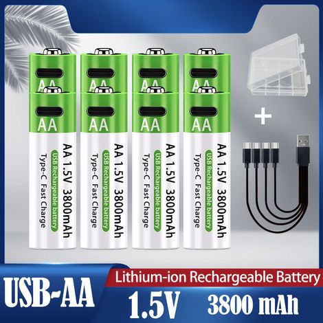 Batterie rechargeable lithium-ion AA, 3800 mAh 1,5 V, version USB, câble de données inclus. (1/5)