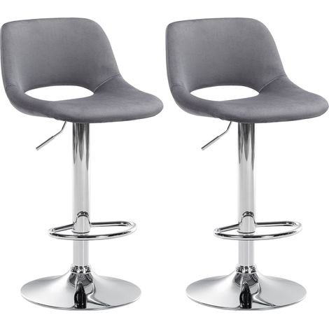 Sgabelli da bar seggioloni x2 con poggiapiedi in velluto grigio scuro base in metallo cromato 100004077