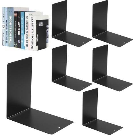 Lot de 6 Serre Livres en Métal,Livré avec 24 Tapis en Silicone antidérapants Robustes, idéal pour l'école, Le Bureau, la Maison et la bibliothèque, 15 x 15 x 10 cm (1/4)