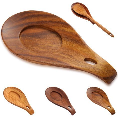Repose Cuillère en Bois d'acacia, Cuillère Repose en Bois Naturel, Repose-Ustensiles de Cuisine en Bois, Repose-Cuillère Résistant à la Chaleur, Porte-cuillère Pour Cuisinière (Bois d'acacia) (1/5)