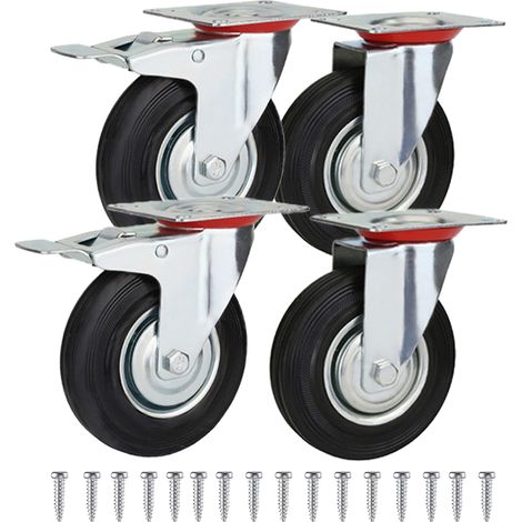 Roulettes Pivotantes Pour Meubles - 4 Roulettes 3 Pouces Avec Frein Et Sans Frein - Charge Maximale 200 Kg - Kit Complet Avec 16 Vis M8 (1/5)