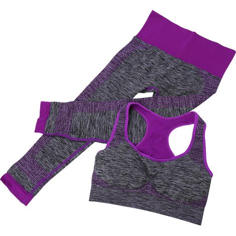 Ensemble de sport femme brassière yoga legging fitness tenue gym violet M (1/5)