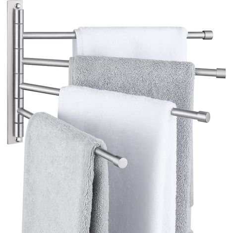 Porte-Serviettes Pivotant à 4 Bras pour Salle de Bain, Porte Serviettes Mural Acier Inoxydable SUS304 Porte Serviette Brossé, A2102S4-2