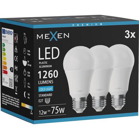 Mexen Nova 3x Ampoule LED E27, A60, 12W, Froid - 6500K, 1260 lm - L100-E27-1265-01x03 (1/3)