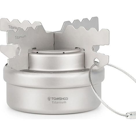 Réchaud à alcool portable mini en titane avec couvercle, support en croix, pour camping, randonnée et trekking. Brûleur à alcool portable. (1/5)