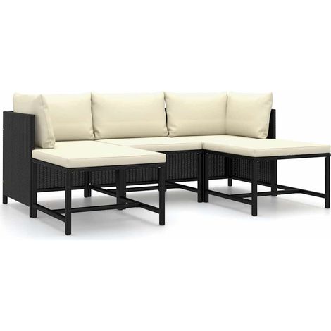 Salon de jardin modulable en résine tressée avec coussins d'extérieur noir 5 pièces (1/5)
