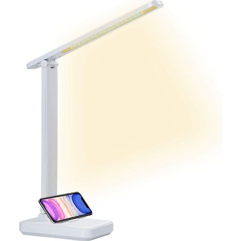 VURAHOME - Lampe de bureau LED lampe de chevet sans fil Rechargeable luminosité réglable Protection des yeux lampe de bureau avec support pour téléphone