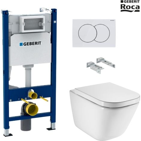 Bastidor empotrado GEBERIT pack cisterna y pulsador Delta 01 blanco brillo con inodoro suspendido ROCA The Gap Rimless (1/5)