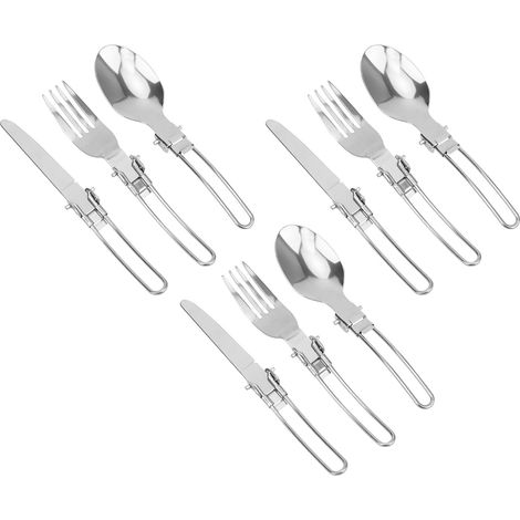 Ensemble de 3 couverts pliables portables en acier inoxydable (cuillère, fourchette, couteau) pour pique-nique et repas (1/5)