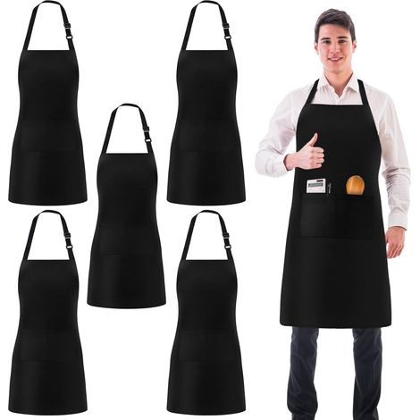 Tabliers De Cuisine,5 Pièces Noir Unisexe Tablier,Réglable Tabliers,Noir Chef Tablier,Unisexe Tablier,Tablier Pour Chef Pour Serveurs,Serveuse,Boulanger,Imperméable Et Résistant A L'huile (1/5)