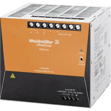 Alimentation pour rail DIN Weidmuller, série PRO MAX, 24V c.c.out 40A, 960W ( Prix pour 1 ) (1/4)