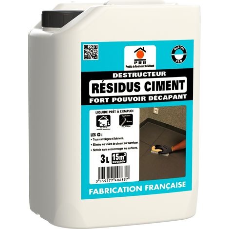 Décapant résidus ciment 3L – Nettoyant puissant pour surfaces carrelées et béton – Élimine traces de ciment et chaux rapidement – PRB
