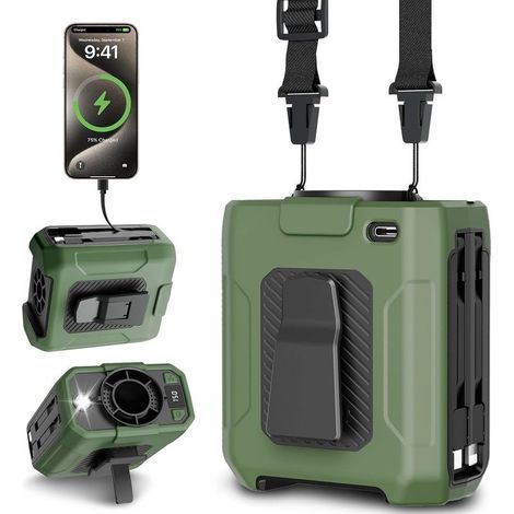 Ventilateur Ceinture avec 5 Vitesses, Ventilateur Portable Rechargeable 10000mAh, Power Bank, Éclairage LED, Waist Fan en Plein Air, Randonnée, (1/5)