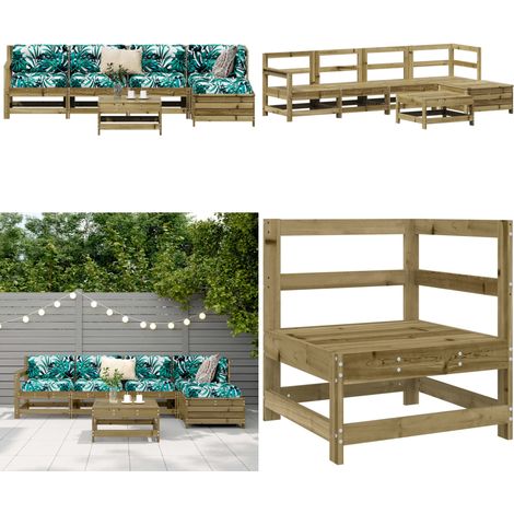 6-tlg. Garten-Sofagarnitur Kiefernholz Imprägniert - Gartensofas - Loungemöbel - Rattan Möbel - Gartenlounge - Holzsessel - Home & Living