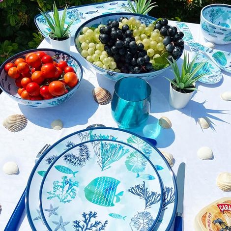 Couverts à salade Mélamine Caraïbes 33 cm Bleu Mer Poissons Service Table Vaisselle (1/3)