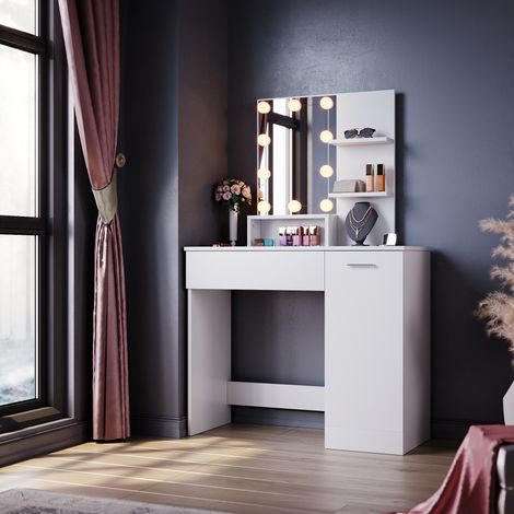 ELEGANT Dressing Table, Vanity Makeup Desk with Adjustable 3 Color LED Lights, Open Shelves, Closed Storage (1/5)