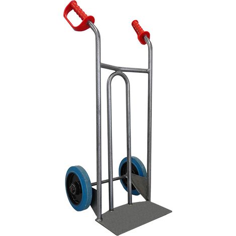 Diable acier Stockman DVPO-RSB tablier incurvé poignée ouverte 250kg roues caoutchouc bleu