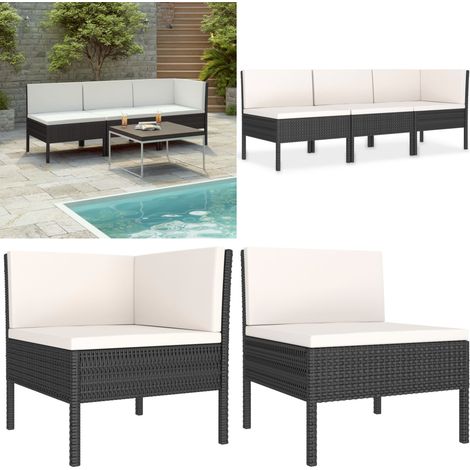 3-tlg. Garten-Lounge-Set mit Auflagen Poly Rattan Schwarz - Gartenmöbel - Loungesessel - Outdoor-Wohnbereich - Poolparty - Gartenecke - Home & Living (1/5)