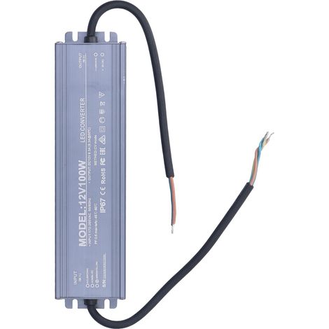 Alimentation étanche IP67 avec câble à âme en cuivre, transformateur pour pilote de LED, entrée AC 170-265 V, 12 V 8,3 A