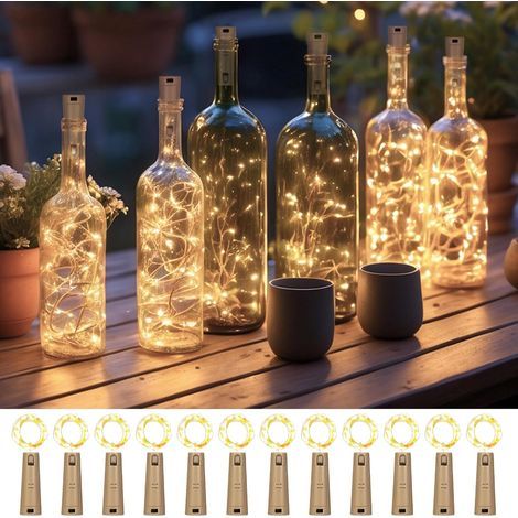 Guirlande Lumineuse Bouteille - Lot de 12 - Fil Cuivre - 20 LED - 2 Mètres - Décoration Fête (1/5)