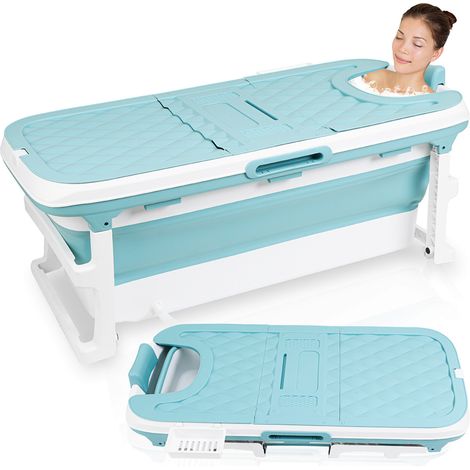 Randaco Baignoire pliable pour adulte Portable Plastique Baignoire pliable à poser avec Tablette 132x60x50cm
