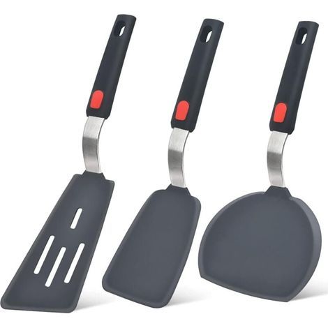 Cette spatule en silicone résistante à la chaleur est conçue pour les poêles antiadhésives, est sans BPA et peut être utilisée pour faire frire des œufs, des crêpes, du poisson et des hamburgers. (1/4)