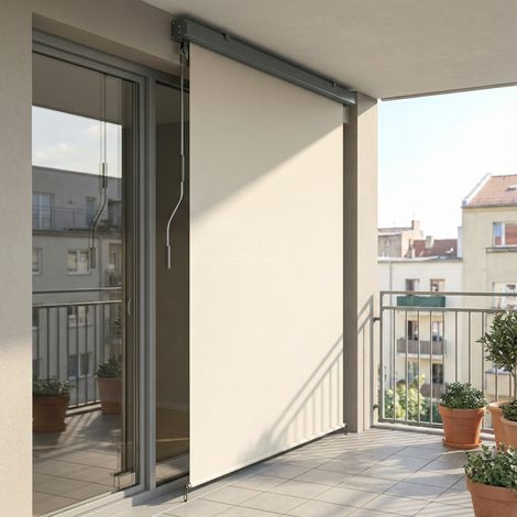 Store rouleau anti Blanc UV polyester cassette manivelle alu crème 250x160 cm