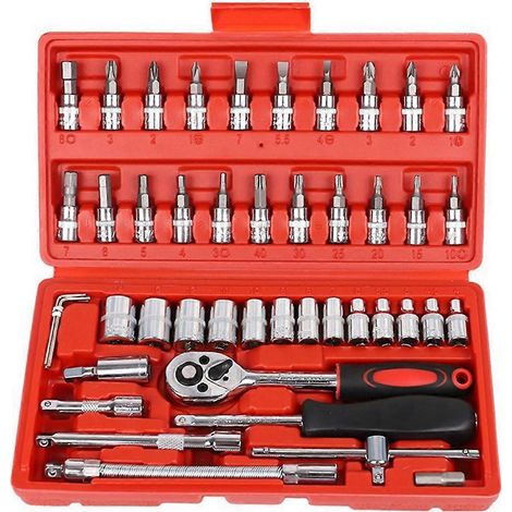 Kit d'outils de réparation automobile 46 pièces, jeu de douilles, rouge (1/5)