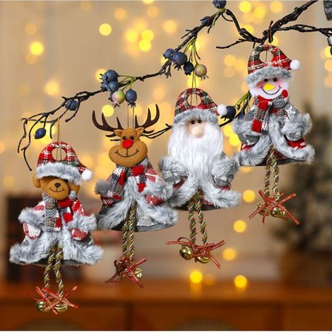 4 décorations de sapin de Noël avec grelots : figurines suspendues du Père Noël, d’un bonhomme de neige, d’un renne et d’un ours. Idéales pour décorer le sapin de Noël ou les fêtes de fin d’année.