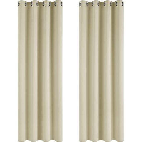 Rideau occultant thermique à œillets 100x200cm beige épais pour salon et chambre, insonorisant et économe en énergie. 2 pièces. (1/5)