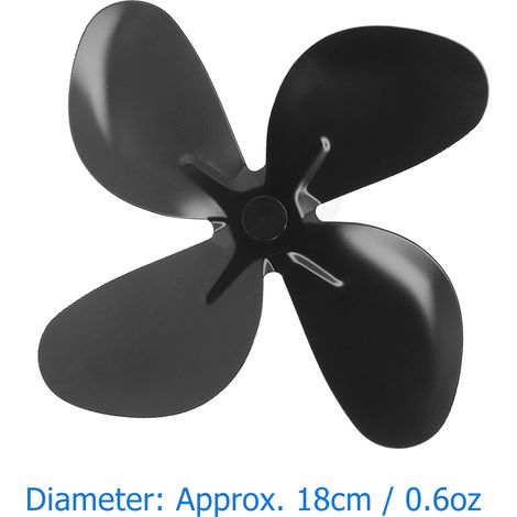 Ortviai Ventilateur pour poêle – Hélice en aluminium anodisé noir, 4 pales, diamètre 18 cm, avec clé Allen et vis (1/4)