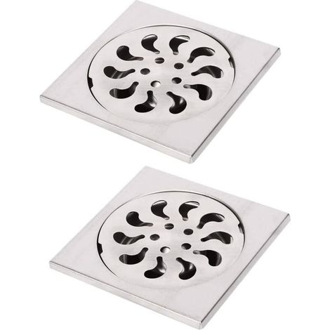 2pcs Siphon de Sol Acier Inoxydable, Grille de Douche Carrée Filtre de Douche Drain de Douche Attrape Cheveux pour Salle de Bain, 90x90x30mm