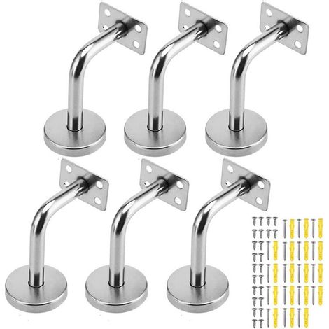 6 Pcs Flat Stainless Steel Handrail Bracket,Silver Staircase Handrail Bracket with Screws,Staircase Walling Rail Support BracketStaircase Handrail Bracket for Home Decor Mall Guardrail- (1/5)