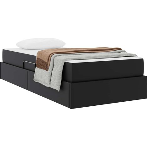 Lit simple,Lit avec rangement et matelas avec matelas 2 pcs Noir Cuir (1/5)