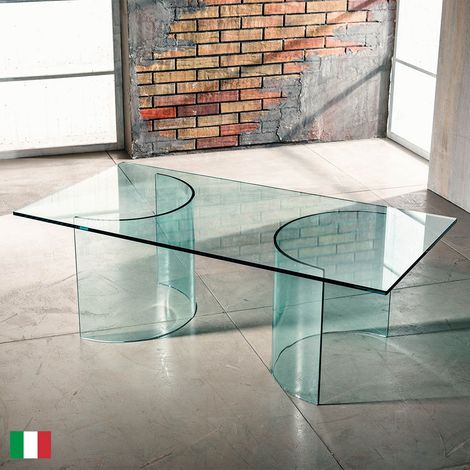 Tavolino da caffè in Vetro Curvato Trasparente L 120 Made in Italy - Basi Tonde (1/3)