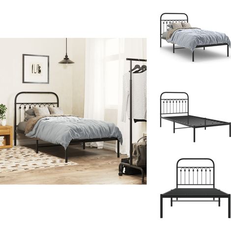 Bettgestell mit Kopfteil Metall Schwarz 90x200 cm - Betten - Bettgestell - Doppelbett - Schlafraum - Metallbett (1/5)